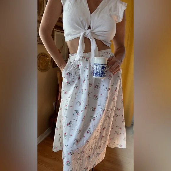 Vintage White Hand Sewn Floral Eyelet Midi with Pockets XS - Picture 6 of 14